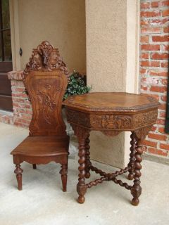 Antique French Renaissance Carved Oak Barley Twist Octagon END TABLE 