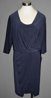 18W ADRIANNA PAPELL Eclipse Navy Blue Drape Front Faux Wrap Dress NWT 