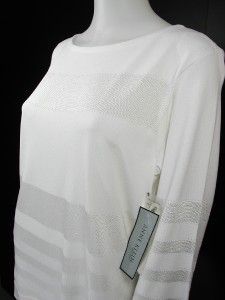 Anne Klein L Large Sweater White Boatneck Sheer Opaque Panels $195 New 