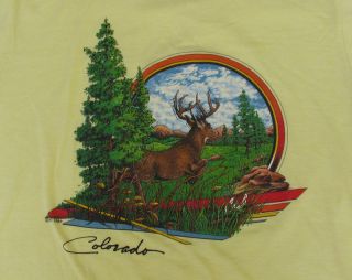 Vtg 80s COLORADO Deer T Shirt SIZE M Outdoors Soft Thin Indie Yellow 