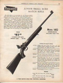 1961 Anschutz Model 1402 Junior Match Target Rifle Ad