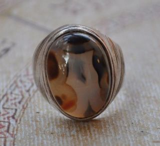 vintage middle eastern agate sterling silver ring aqiq from egypt