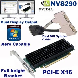   NVS290 PCI E x16 Quadro 256MB Video Graphics Card +Dual DVI Cable HP