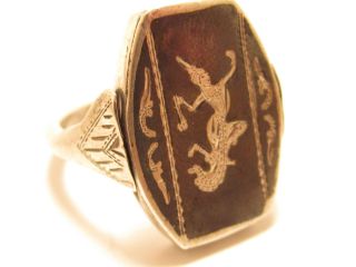 Vintage Antique Siam Sterling Silver Jewelry Niello Ring Flip