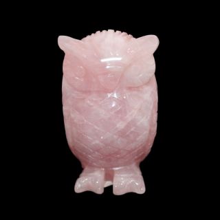 Hand Carved Gemstone Owl Animal   Pink Rose Quartz   Wisdom