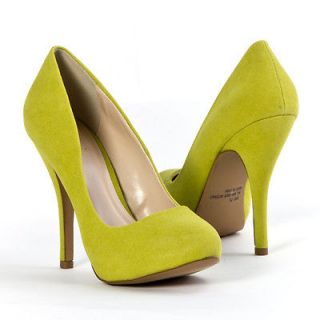 Womens Shoes Lime Green Faux Suede High Heel Pointy Toe Stiletto Pump 