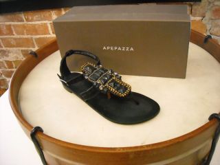 Apepazza Panay Black Suede Jeweled Gladiator Sandal New