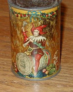 Antique Toy Coin Bank Tin Can Food Gnome Elf Elves Advertising Store 