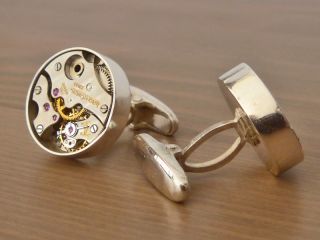 Jaeger Le Coultre Watch Movement Cufflinks Set in Solid Sterling 