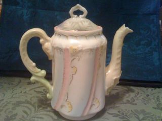 Antique Fine China Chocolate Pitcher Hand Painted Pastels