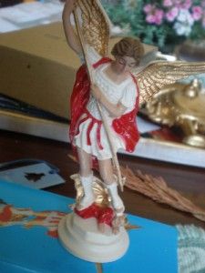 St Michael Statue 5inch Red White Gold