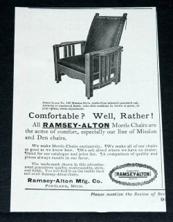 1904 OLD MAGAZINE PRINT AD, RAMSEY ALTON MISSION MORRIS CHAIRS