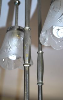 French Six Light Art Deco Chandelier Etched Glass