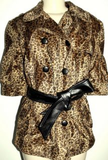 Aryn K Womens Cheetah Animal Leopard Print Belted Jacket Half Slv Coat 