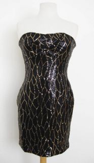 As U Wish Large Black Gold Sequin Strapless Super Sexy Tube Dress Size 