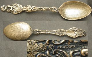 WHITING MANUFACTURING ANTIQUE STERLING SILVER 1902 LILY SPOON GRIfFIN 