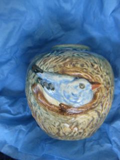 Antique Weller Glendale 4 Vase Bluebird Nest 16 Pottery Beautiful 