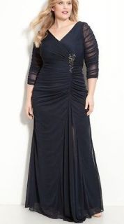 adrianna papell beaded mesh gown 20 w navy