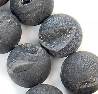 15inches 14mm natural black druzy agate round beads from hong