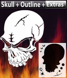 air brush stencil skull 3 +Outline + Extras Template Harley graffiti