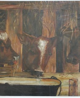   1800s Rhode Island Calf Oil Painting GEORGE ARTHUR HAYS (1854 1945