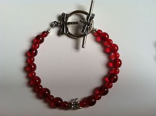 Anorexia (Ana) Support Red Bracelet  Dragonfly Solitaire, Toggle Clasp