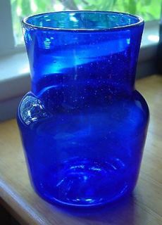 Rare signed Erik Hoglund cobalt blue art glass vase with bubbles