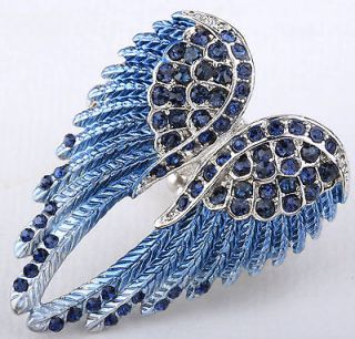 Dark blue crystal angel wing ring 2;matching earring pin & pendant 