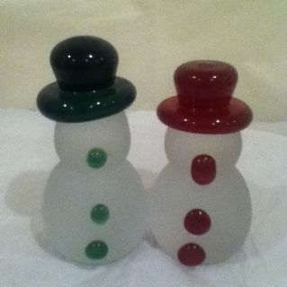 Blenko Glass Snowman Frosted Green and Red
