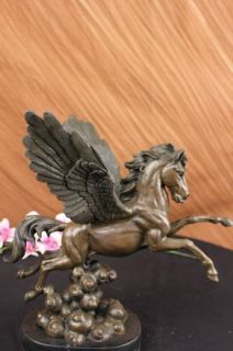 Signed Auguste Moreau Pegasus Bronze Fantasy Sculpture on Marble Base 