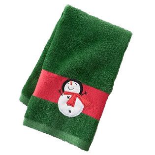 Cheery Snowman Bath Hand Towel in Green Red