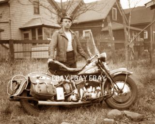 1946 Harley Davidson Motorcycle HD Club Rider Biker Photo