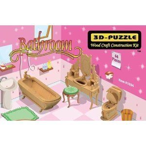 Bathroom Dollhouse Furniture Set 3D Wood Construction Kit 1 4 Scale 