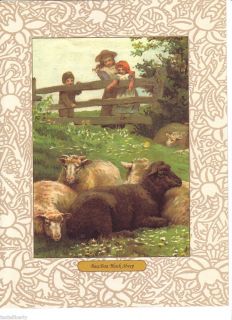 Art Vintage Print Illustration Baa Black Sheep Farm Meadow Children 
