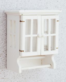 Dollhouse Miniatrue White Bathroom Towel Cabinet w Bar