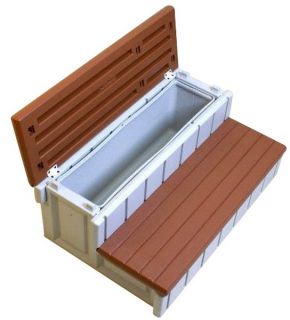 New 36 Redwood Color Spa Patio Hot Tub Deck Step & Storage Bin