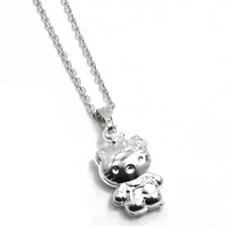 Sterling Silver Filled 925 Hello Kitty 3D Pendant Charm & Chain Girl 