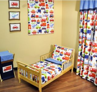 Bacati Transportation Blue 4 Piece Toddler Bedding Set