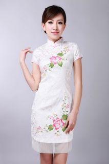 Charming Traditional Chinese Womens Cheong Sam Dress Size s XXL White 