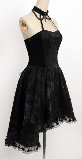 Gothic Tiered Sequins Asymmetric Long Dress Black PQ134