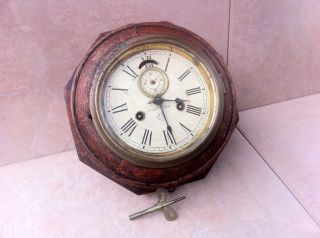 RARE Antique Ansonia Train Station Wood Wall Clock