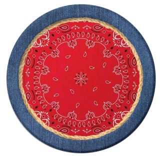 40 Off Lot 96 Red Bandana 9 Paper Dinner Plates Western BBQ Picnic 