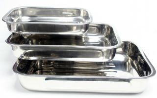 3pc Stainless Cooking Pan Rectangular Dish Baking Trays