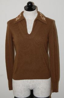 Ballantyne of Peebles Scotland Made 100% Cashmere Brown V neck Sweater 