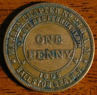 Ballston Spa NY Masonic Penny Token Warren Chapter No 23 R A M