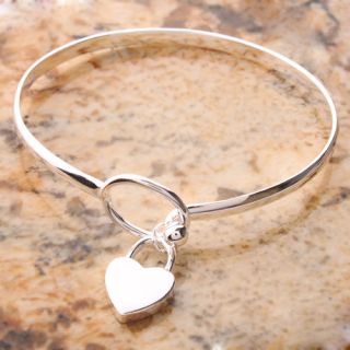 625 Sterling Silver Charm Peach Heart Bangle Bracelet
