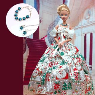 barbie doll clothing christmas gown necklace and earrings jewelry set 