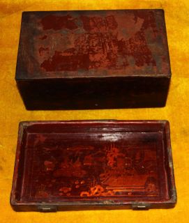 Wonderful Amazing Old Antique Chinese Lacquerwork Painted Wooden Box 