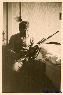 CHORES Wehrmacht Soldier Cleaning Mauser 98k Rifle in Barracks