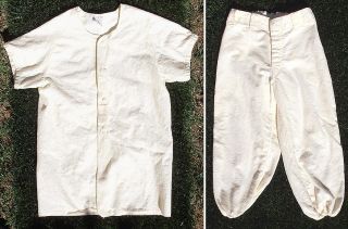 Vintage 1950s 60s Flannel Baseball Uniform, XL Youth Size, Halloween 